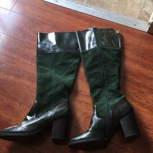 Suede/Leather Forest Green Knee High Boots